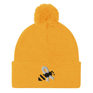 Unisex Adult Pom-Pom Beanie Cancer Bee Logo